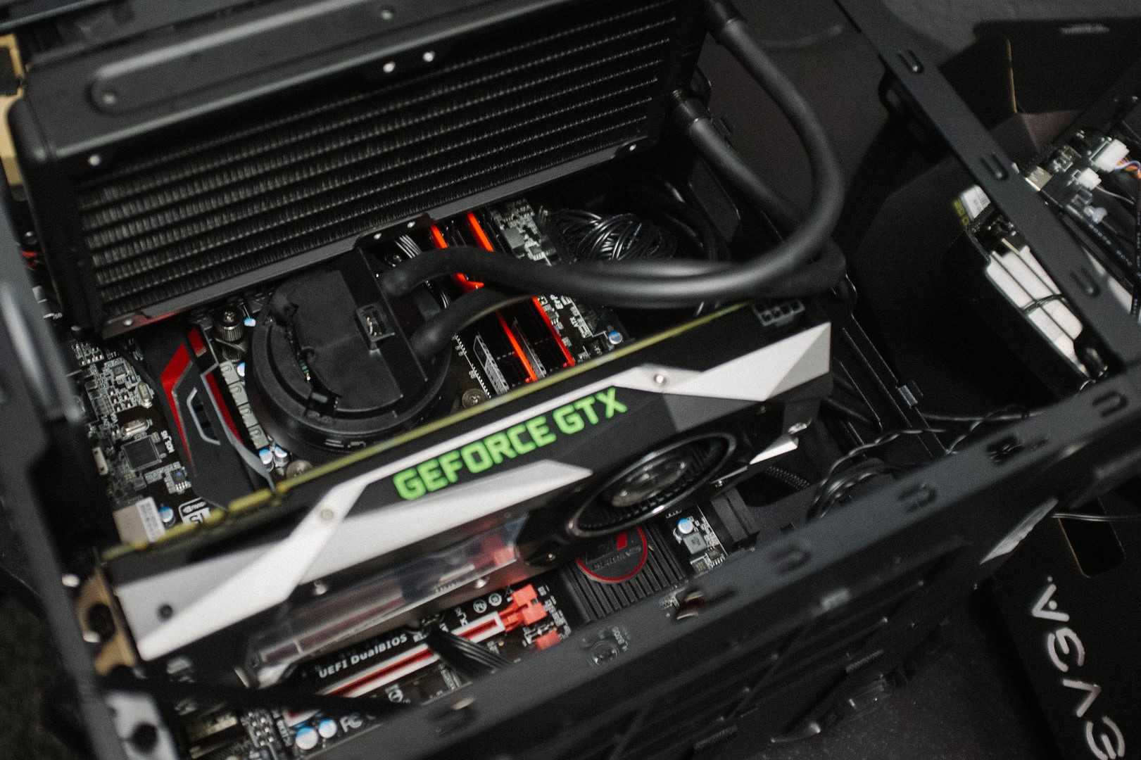GTX 1070 founder's edition card installed in a PC