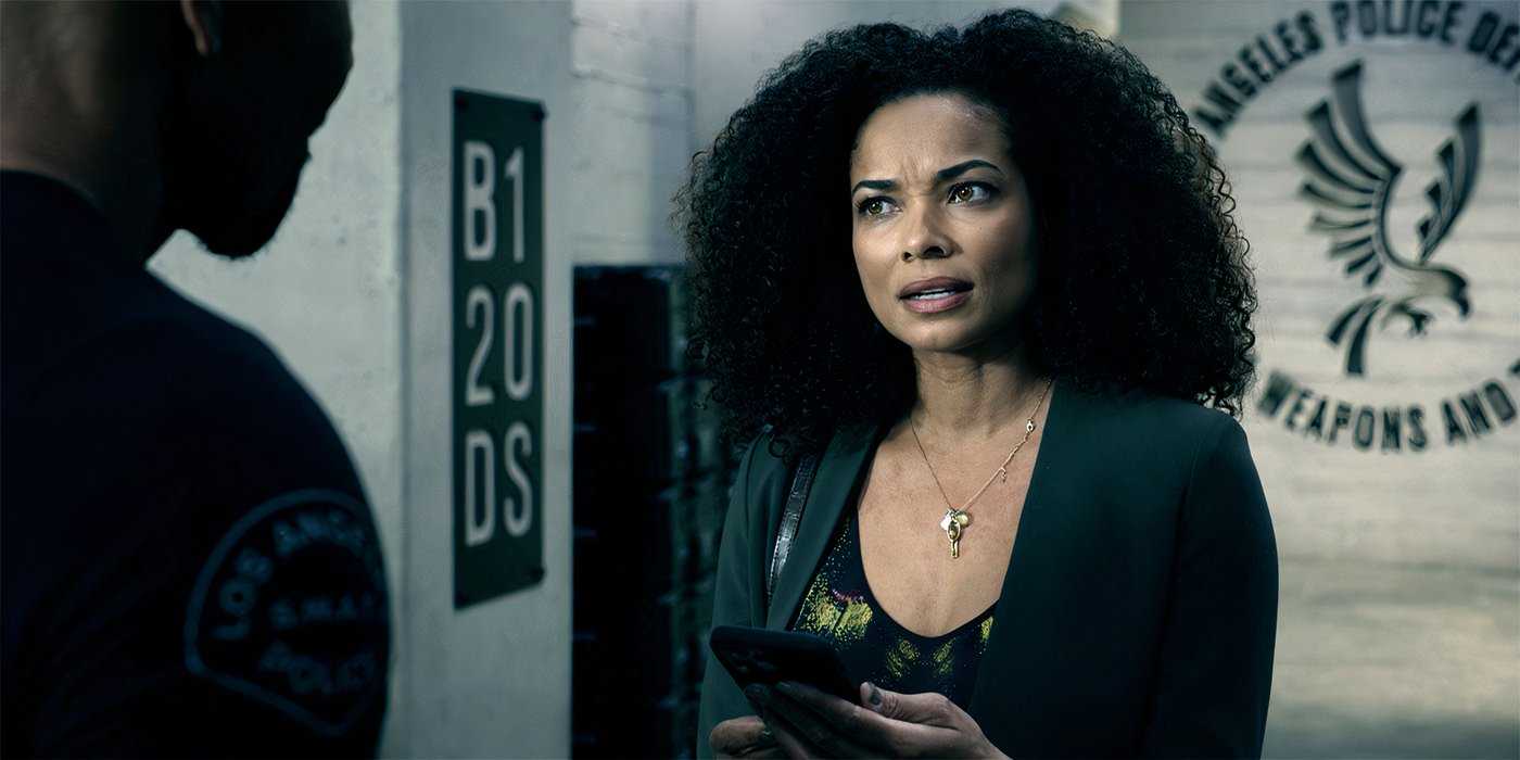 Rochelle Aytes as Nichelle talking to Hondo in SWAT