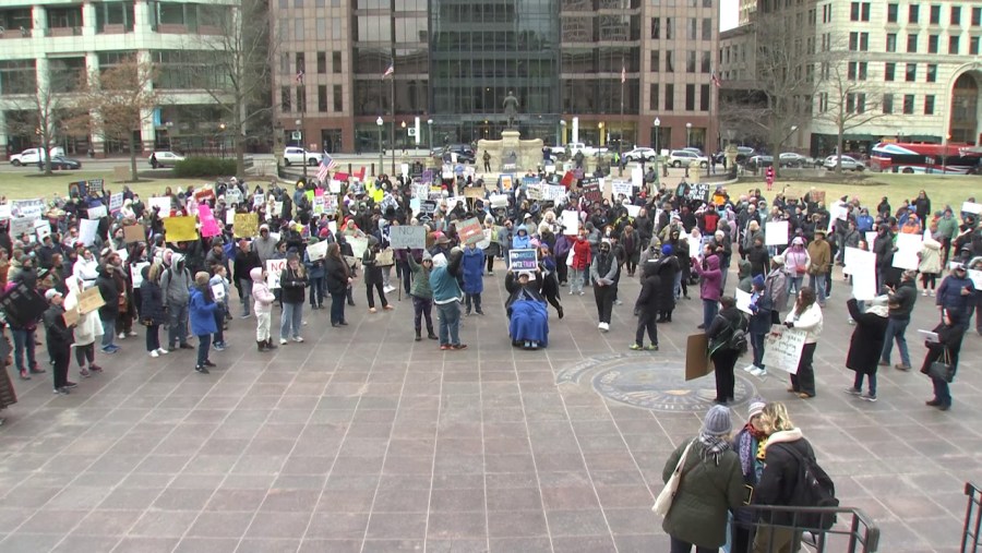 People protest President Donald Trump, Project 2025 at Ohio Statehouse