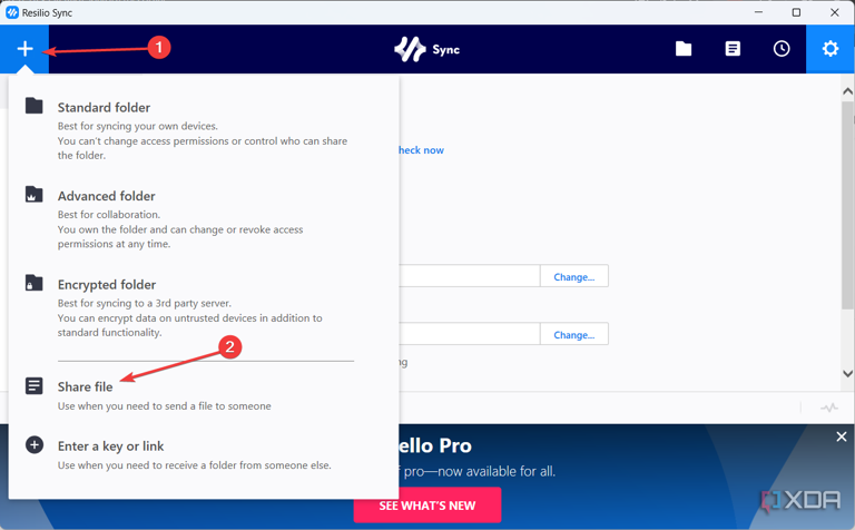 Sharing a file using Resilio share