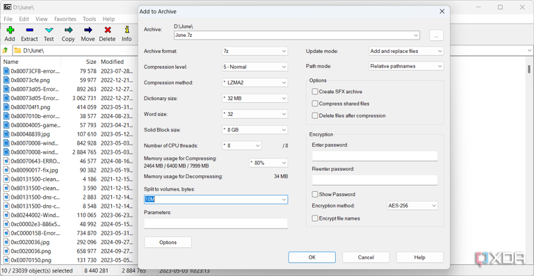 Using 7-Zip to split an archive into volumes
