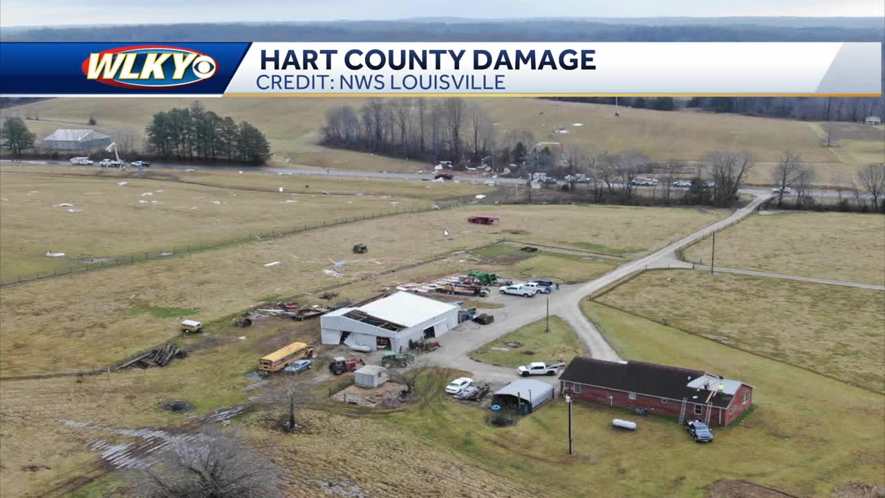 Image shows tornado damage in Hart County, Kentucky