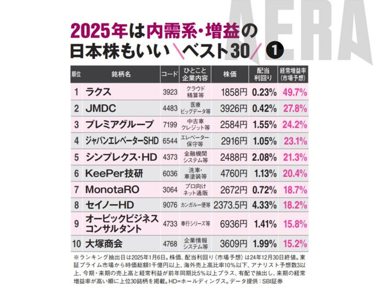 2025年の利益爆伸び株ベスト30【うち高配当7銘柄・最高4.33