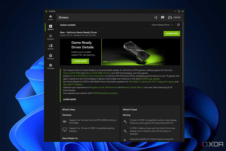 a driver update in the nvidia app