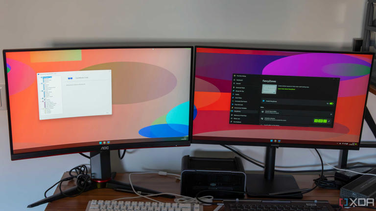 Two computer monitors side by side showing tools that help with monitor management