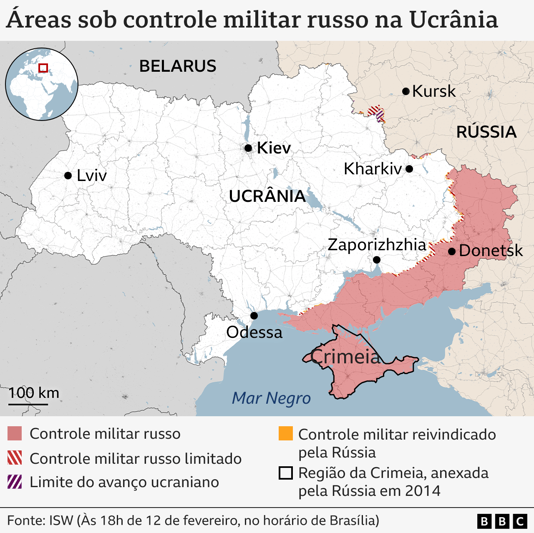 Os mapas que mostram as áreas da Ucrânia sob controle russo