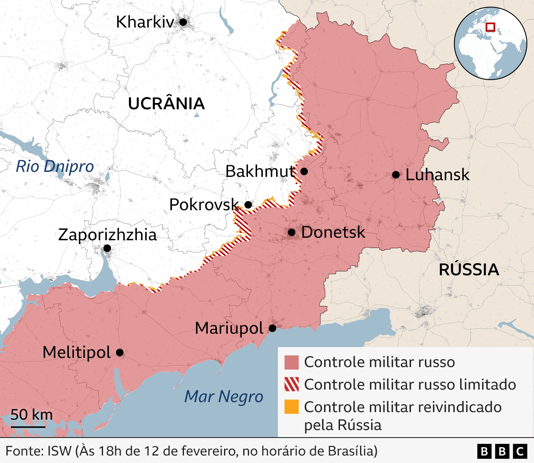 Os mapas que mostram as áreas da Ucrânia sob controle russo