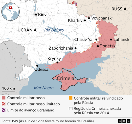 Os mapas que mostram as áreas da Ucrânia sob controle russo
