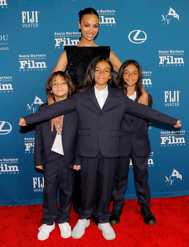 Zoe Saldaña Makes Rare Red Carpet Appearance With Her 3 Mini-Me Kids