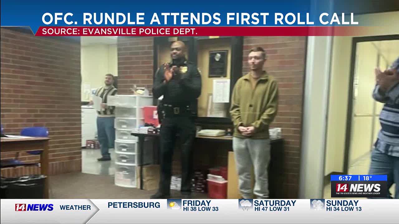 Officer Rundle attends first roll call after being seriously hurt in crash