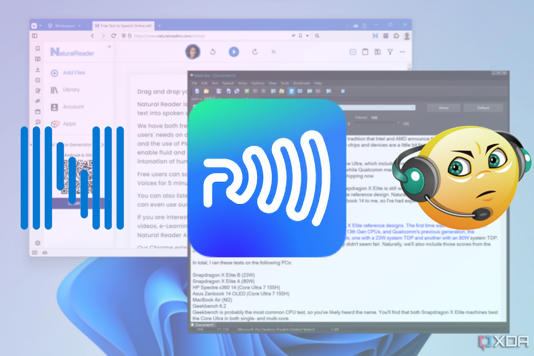 Screenshot of Natural reader and Balabolka running on a Windows 11 desktop with logos of different text-to-speech tools over it