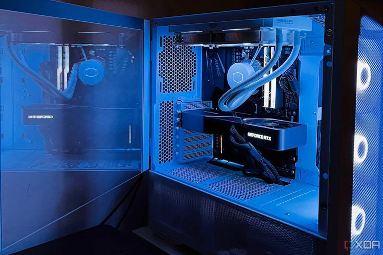Closeup of a gaming PC with RTX 3080 FE