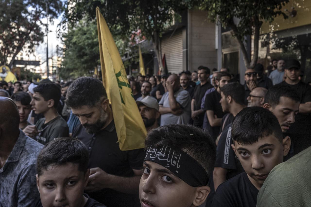 Hezbollah supporters at a funeral for two leaders in September.
