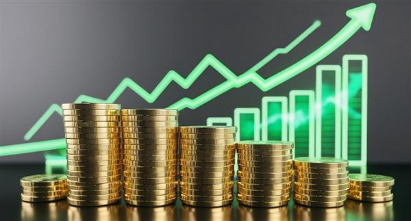 Coins in front of a chart showing upwards growth Image credits - Adobe Stock