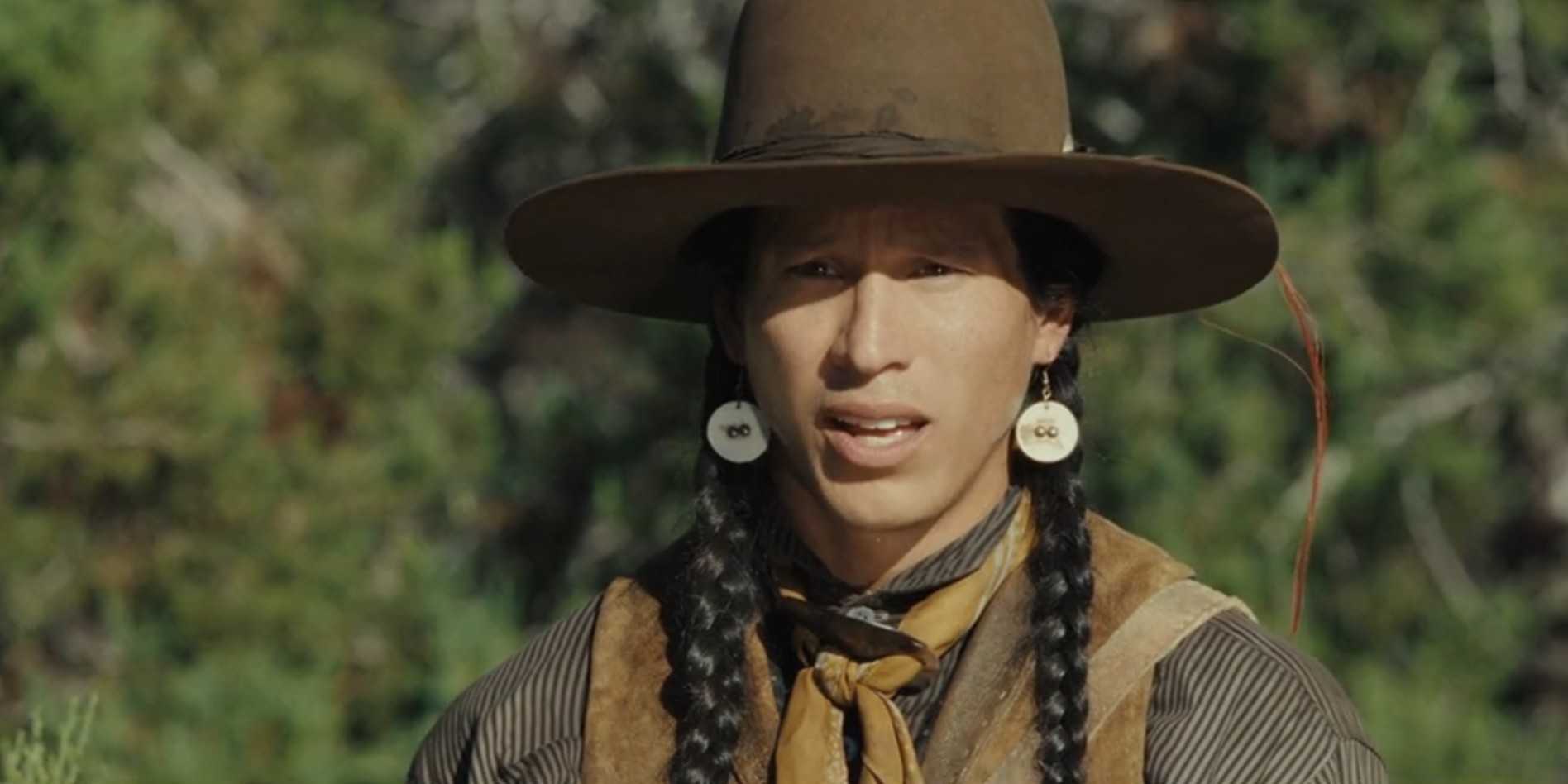 Pete Plenty Clouds (Jeremy Gauna) looking slackjawed in 1923 season 2, episode 1