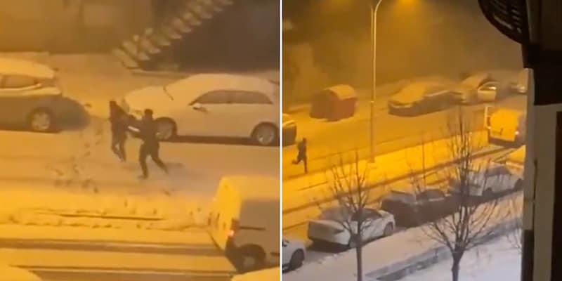 Verrückte Szenen - Passanten bewerfen Auto mit Schneeball - als Fahrer ...