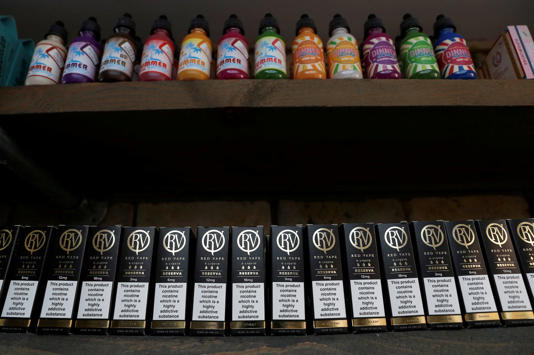 FILE PHOTO: E-liquids on sale are seen at a House of Vapes store, in London