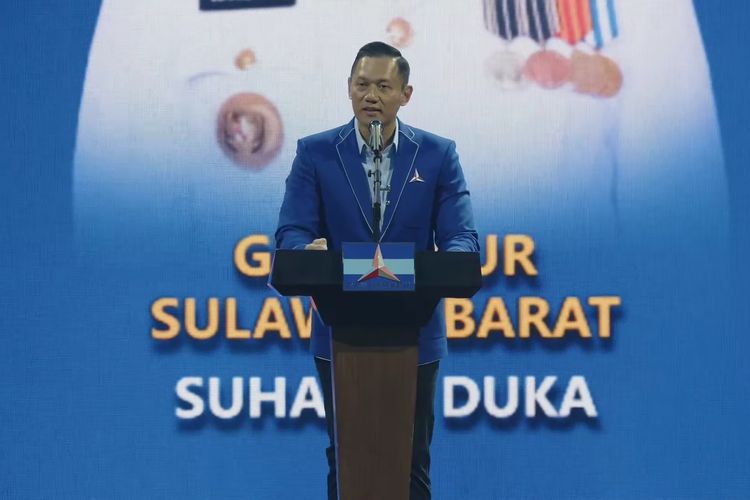 Ketua Umum Partai Demokrat Agus Harimurti Yudhoyono (AHY) berpidato dalam pembukaan Kongres ke-6 Partai Demokrat, Senin (24/2/2025).