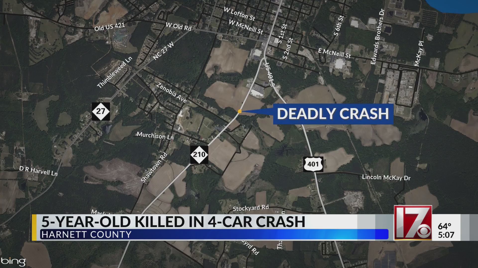 5 year killed in 4 car crash in County