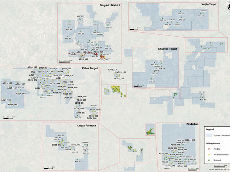 Distribution of drill holes across the Mata da Corda project. Pic: Equinox Resources