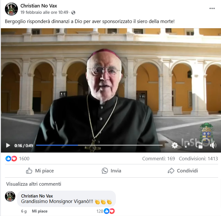 Il video contro Papa Francesco dell’arcivescovo scomunicato Viganò pieno di bufale No Vax