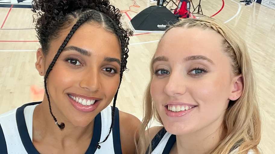 Azzi Fudd poses with Paige Bueckers in Wings jersey after 'girlfriend'  message