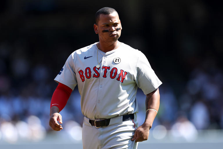 Rafael Devers #11 of the Boston Red Sox looks on against the New York Yankees at Yankee Stadium on September 15, 2024 in the Bronx borough of New York City. Luke Hales/Getty Images