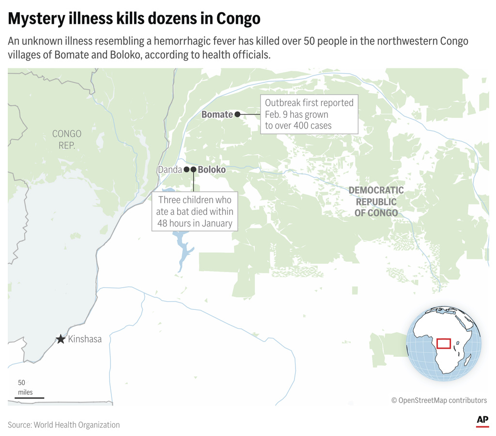 A mystery illness in Congo has killed more than 50 people hours after