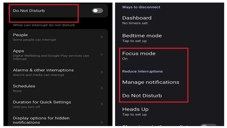 Do not disturb and focus modes on Android