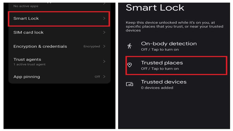 Smart Lock feature settings on Android