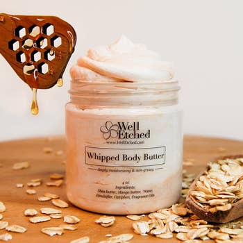 Jar of whipped body butter labeled