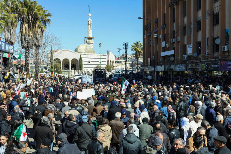 Syrians demonstrated in the city of Sweida on Tuesday after Israel called for the demilitarization of southern Syria.