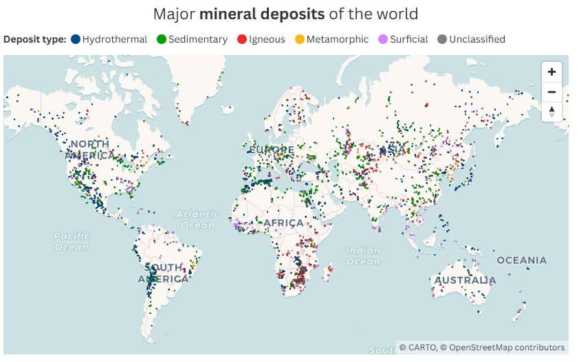 Major mineral deposits of the world. Source: U.S. Geological Survey