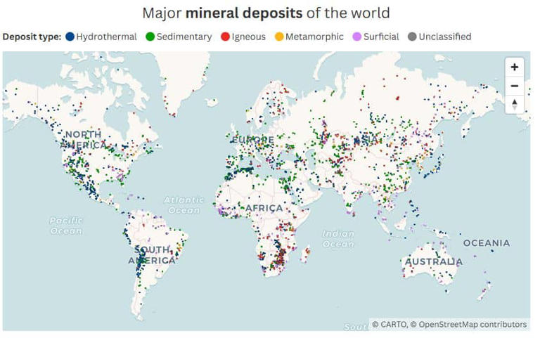 Major mineral deposits of the world. Source: U.S. Geological Survey