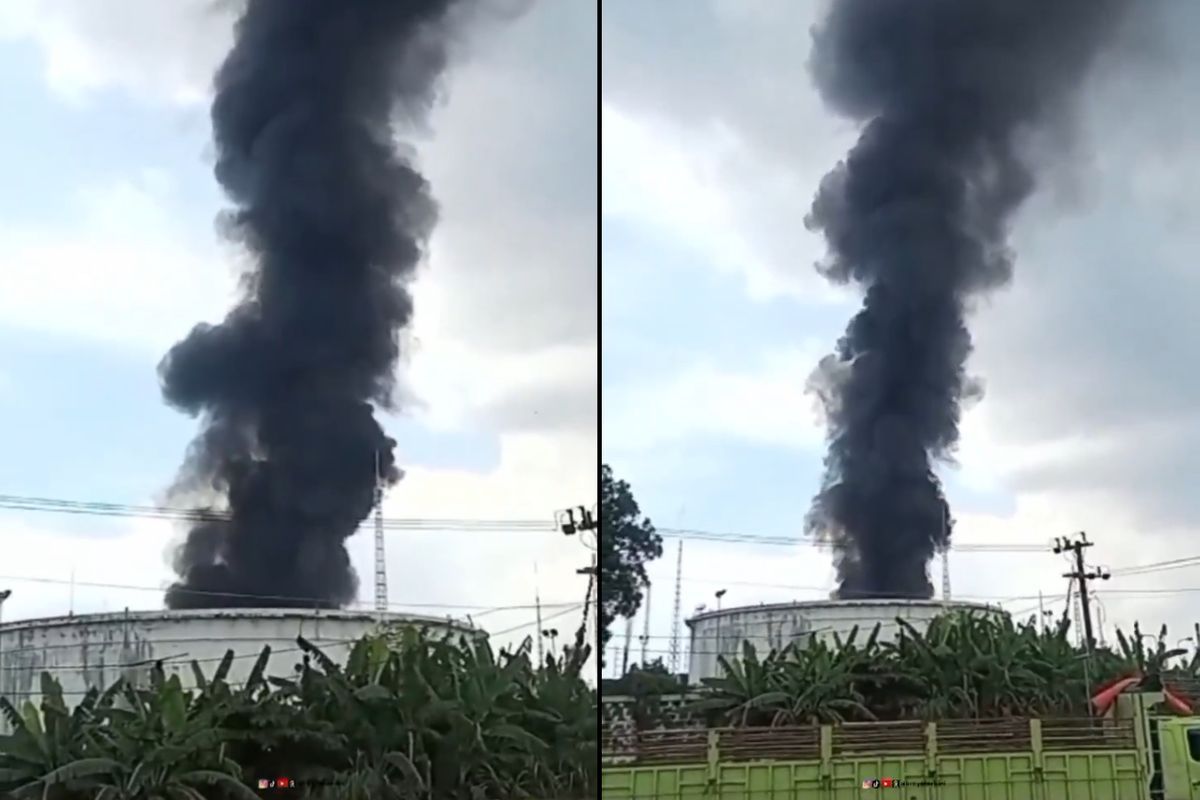 Kilang Minyak Pertamina di kelurahan Lomanis, Cilacap terbakar hingga mengeluarkan asap hitam pekat, (27/2/25) Twitter/@Jateng_Twit