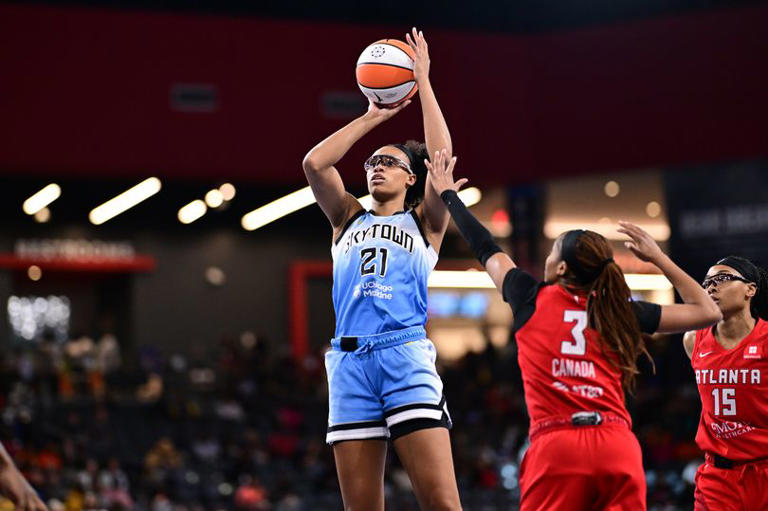 Brianna Turner #21 of the Chicago Sky shoots the ball during the game against the Atlanta Dream on September 17, 2024 at Gateway Center Arena at College Park in Atlanta, Georgia