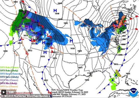 A polar vortex is expected to grip the Rockies and the northern Plains as harsh weather moves west today (pictured), brining snowfall and 'life-threatening cold' temperatures to the region