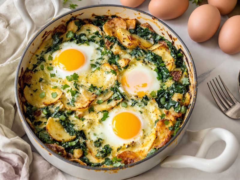 Wohlfühl-Rezept: Proteinreicher Spinat-Kartoffelauflauf mit Eiern
