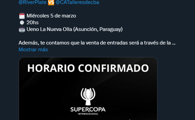 Supercopa Internacional: se confirmó el horario para River vs. Talleres y por dónde se venderán las entradas