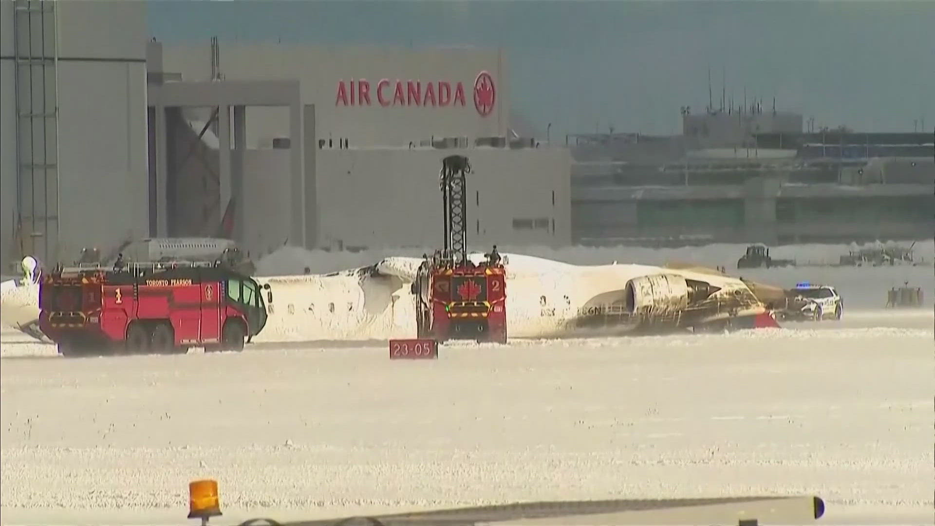 Shocking video shows plane flipped upside down on Toronto runway after