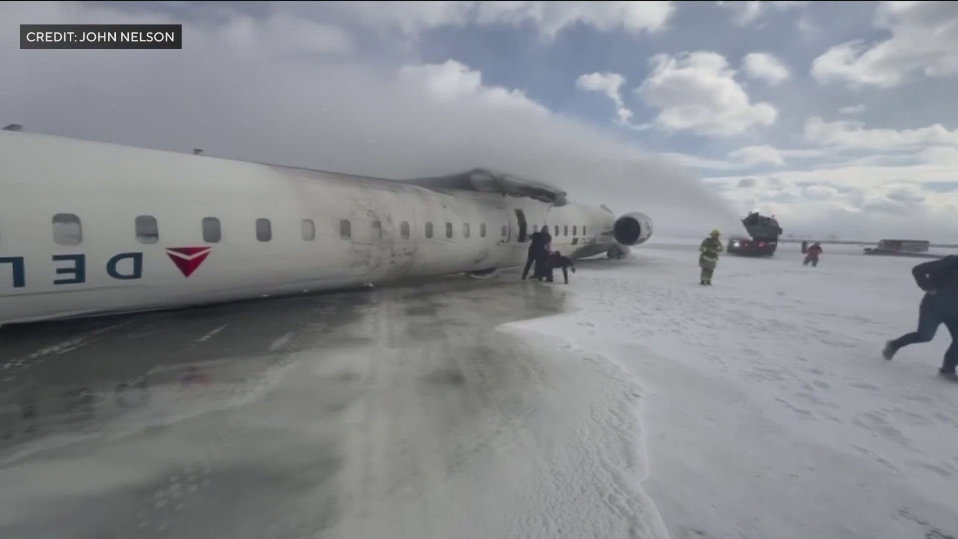 Delta plane flips upside down after landing at Toronto airport