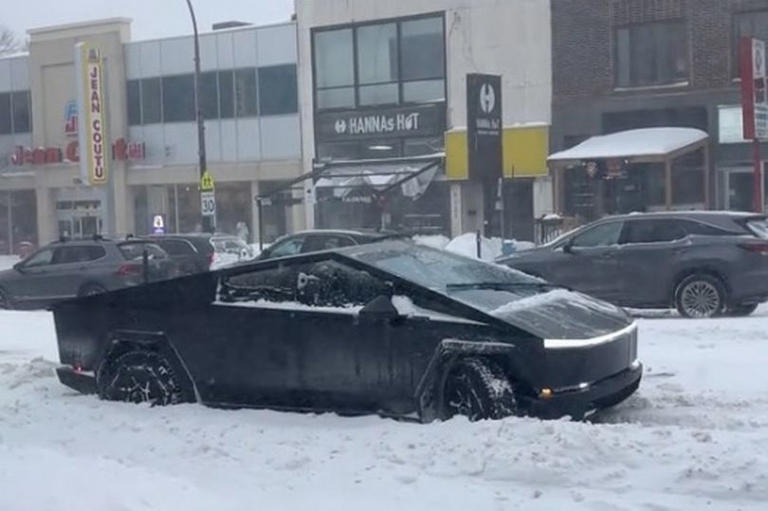 Several Tiktok users lost their minds after video of a Tesla Cybertruck trying to break free of snow went viral online.