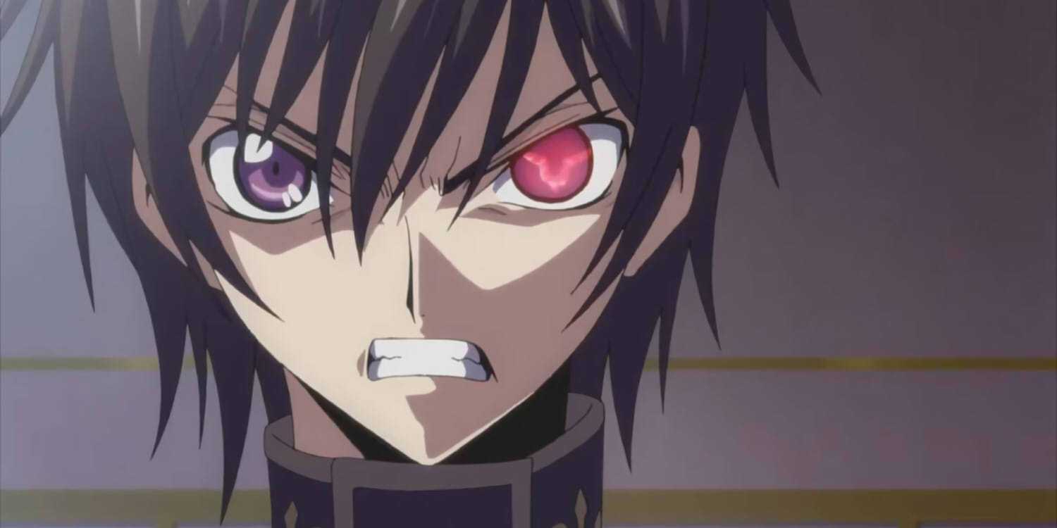 Lelouch angry, with his Geass activated in Code Geass