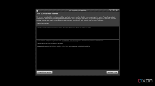 Jedi Survivor crash message on PC