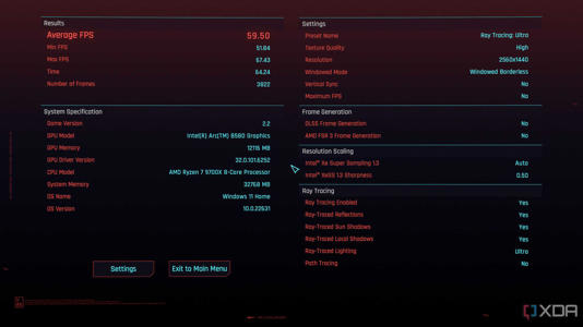 Intel Arc B580 Cyberpunk 2077 benchmark results