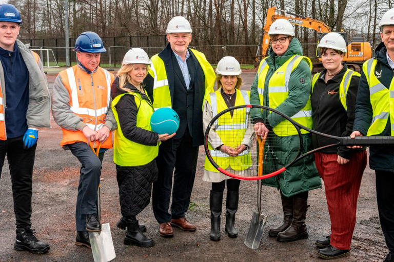 LTA officials, contractors and councillors at the official sod cutting ceremony this morning for the new £2.3m indoor tennis centre