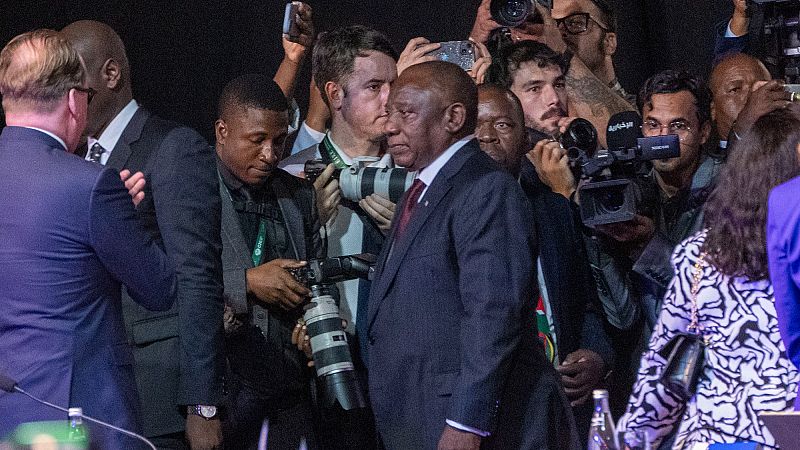 Le président sud-africain Cyril Ramaphosa, G20 à Johannesburg, en Afrique du Sud, le jeudi 20 février 2025.