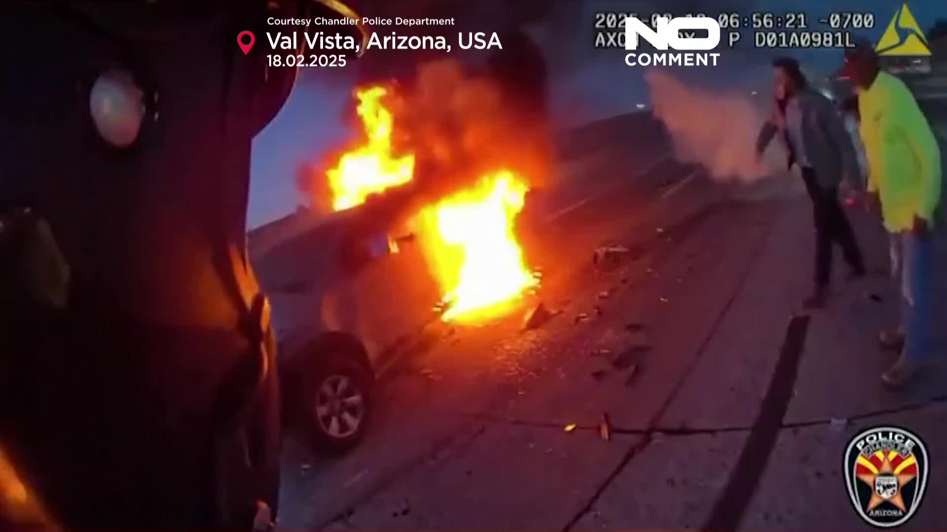 OffDuty firefighter and police officer rescue woman from burning car