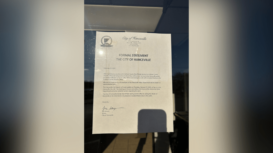 Hanceville says Cullman County Sheriff’s Office will temporarily take