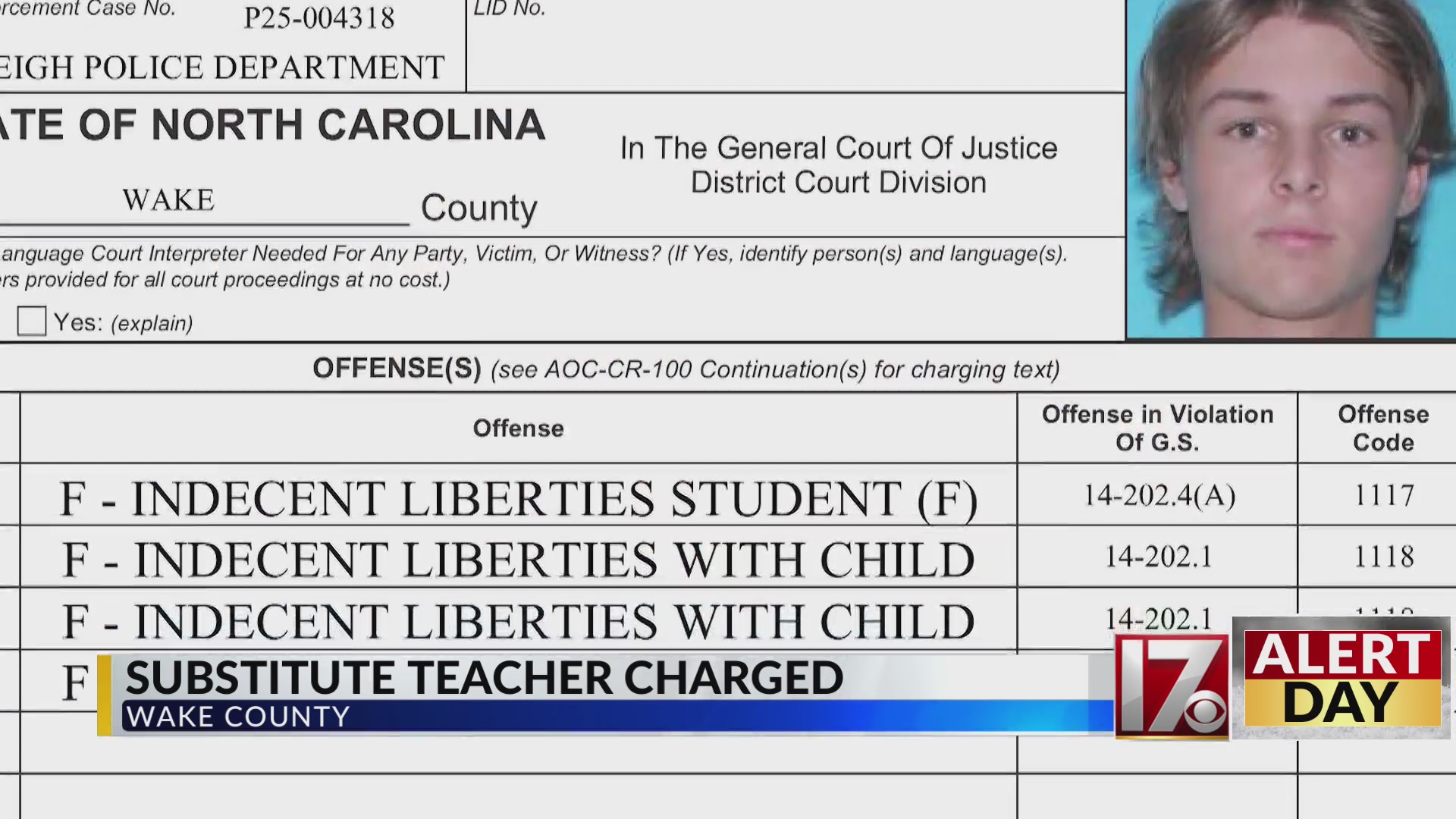 Wake County substitute teacher charged with indecent liberties with student